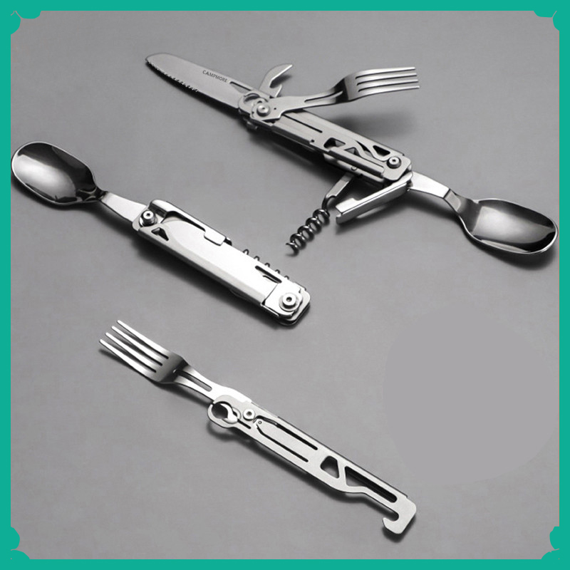 Camping Cooking And Dining Set - Multifunktionales Camping-Gabel-Löffel-Set, tragbares, faltbares Messer, Gabel,