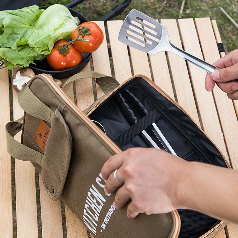 Camping Cooking Roll - 8-teiliges Camping-Kochgeschirr-Set Tragbare Tasche Outdoor-Reise-Utensilien Aufbewahrungstasche