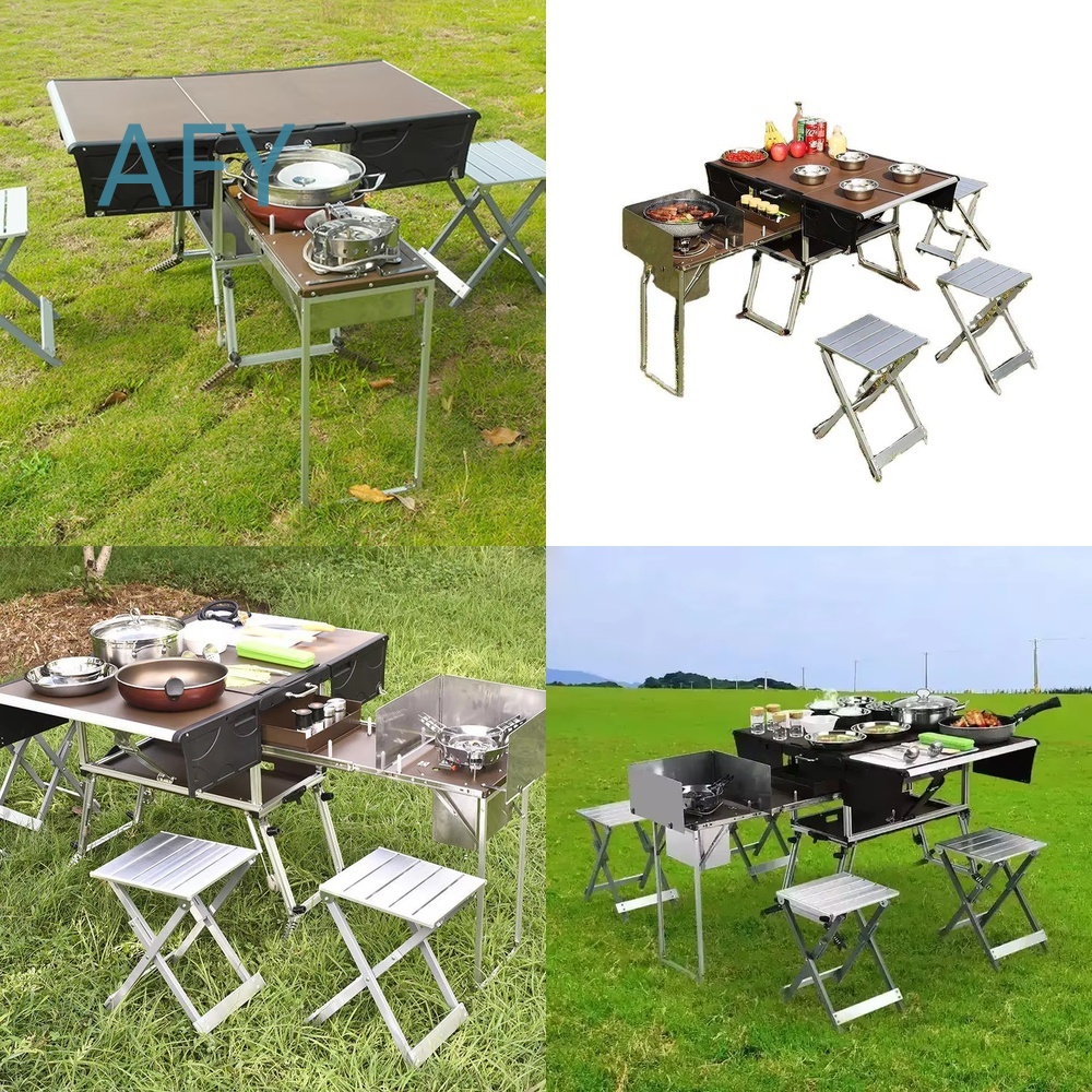 Camping Cooking And Dining Set - Tragbarer Klappbarer Food-Trailer für Outdoor-Kochen, Grillen,