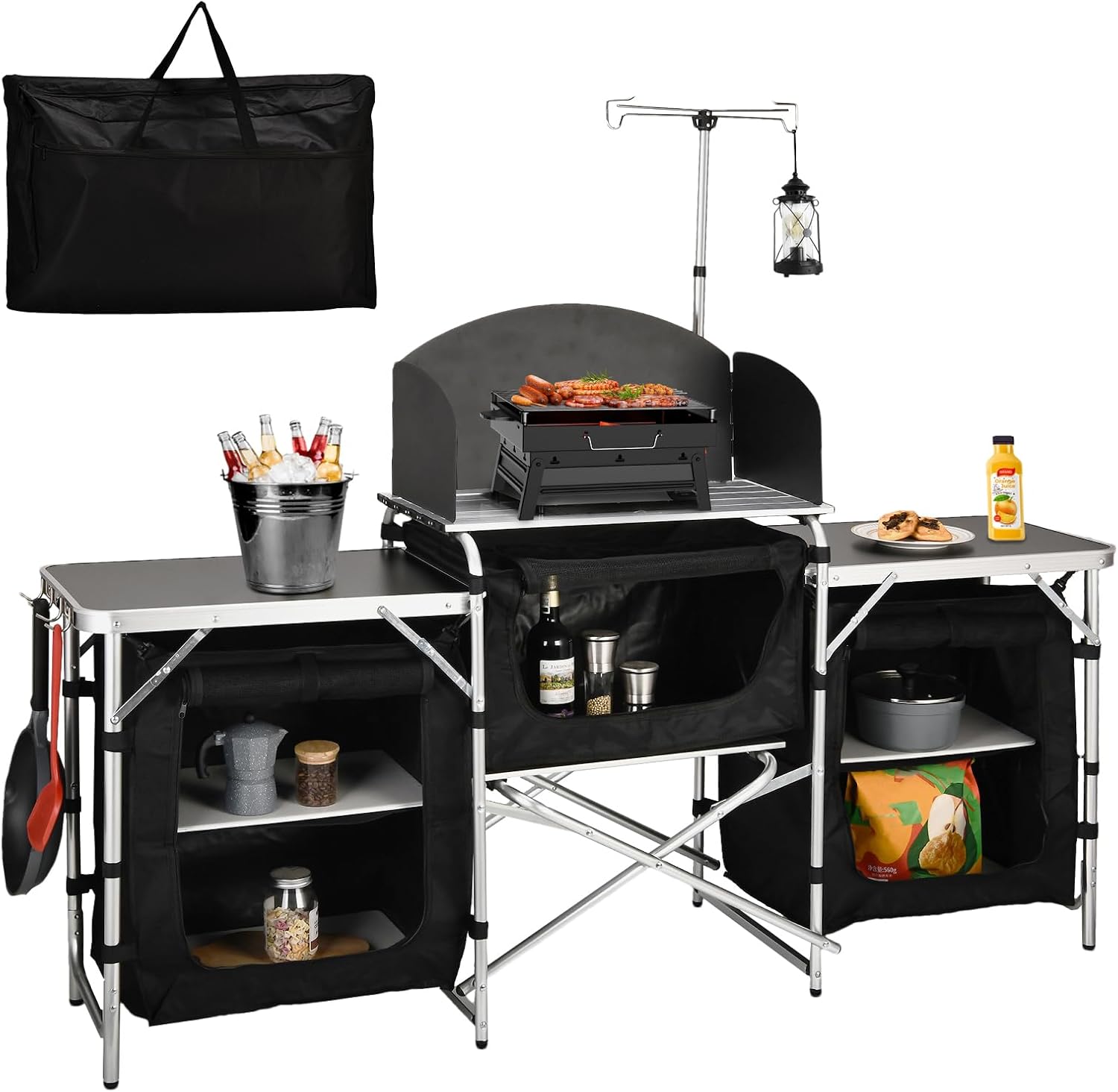 Camping Cooking Table With Windshield - Aluminium Klappbarer Camping-Küchentisch und Kochstation mit