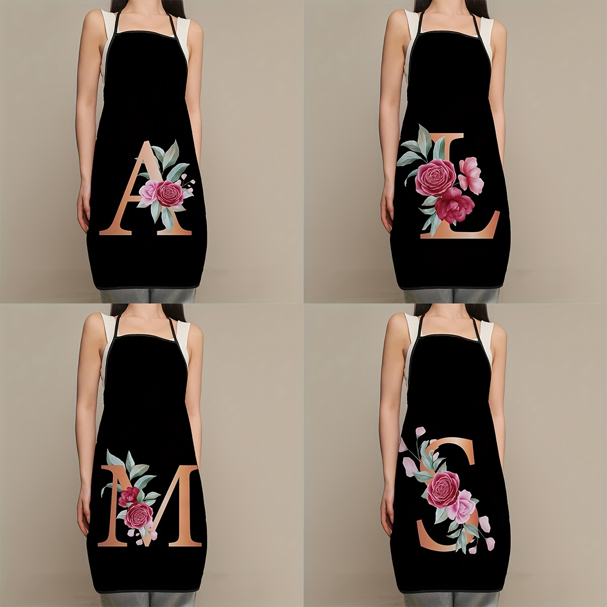 Camping Cooking Apron - 1 Stück Polyester-Schürze mit Blumen-Buchstaben-Aufdruck für
