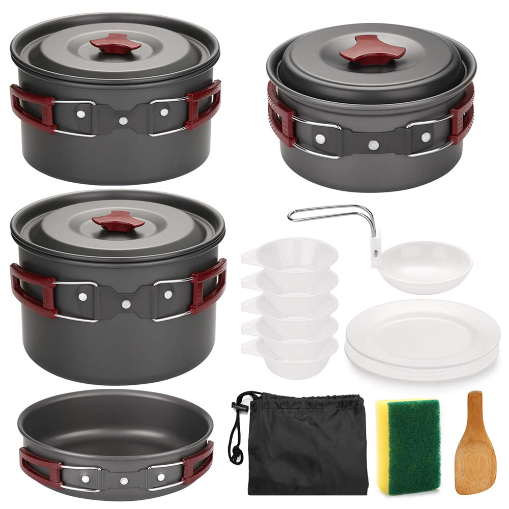 Camping Cooking Roll - Outdoor-Camping-Kochgeschirr-Set, antihaftbeschichtet, Camping-Pfannen, leichtes Kochset, Pfannen