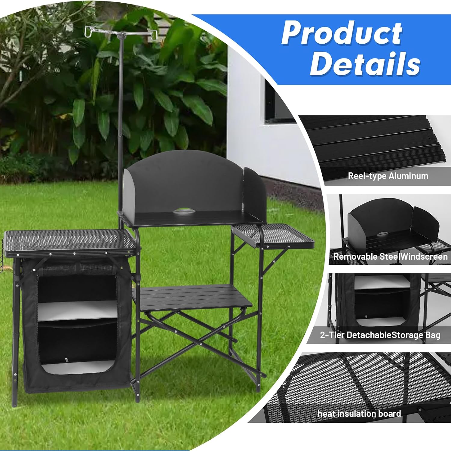 Tragbare, faltbare Camping-Küc – Camping Cooking Table With Windshield Bewertung und Preis